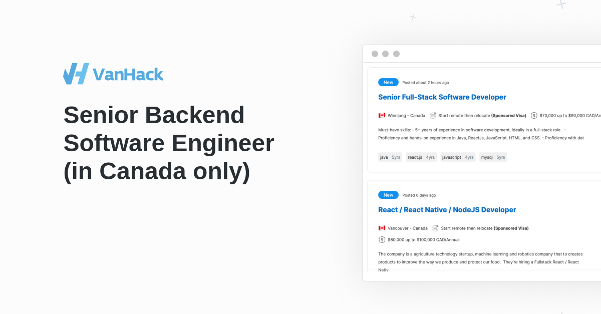 Senior Backend Software Engineer (in Canada only) VanHack